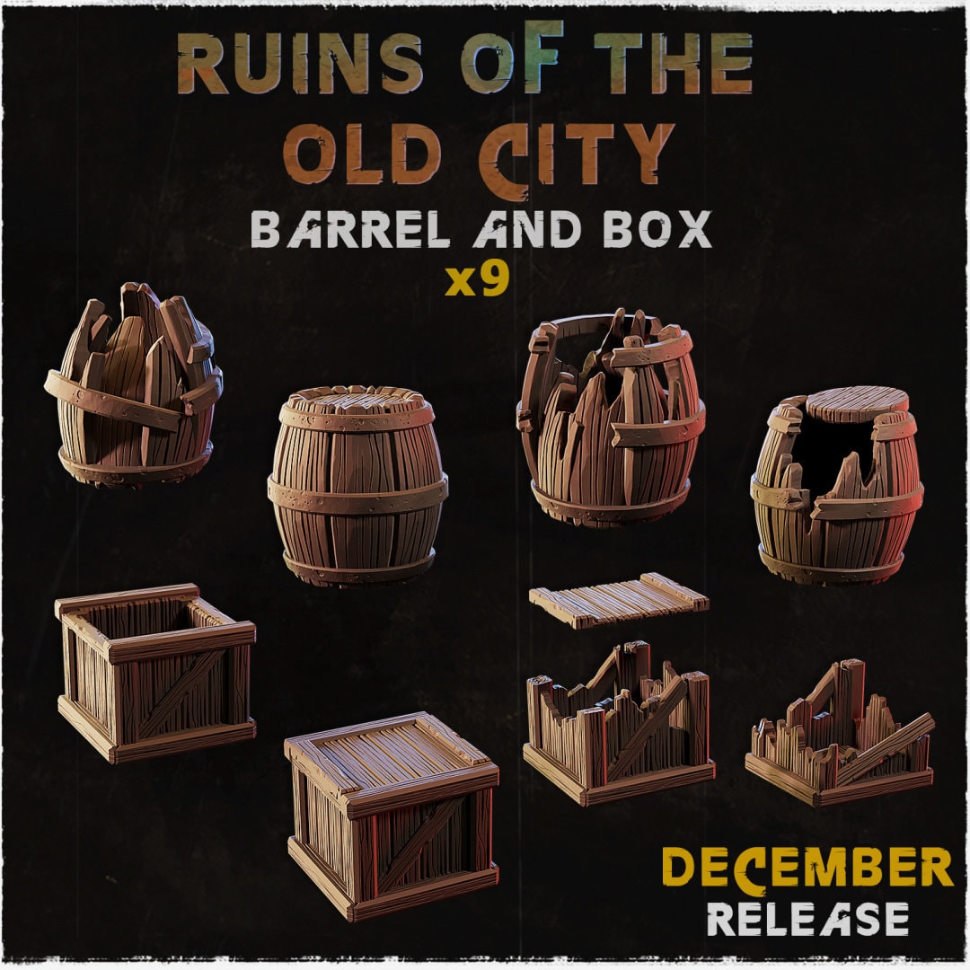
Barrel & Box Basing Bits DnD Dungeons and Dragons 28mm/32mm Scale Wargame Scatter Terrain Basing Materials Old ruins Scifi City 40KZbW