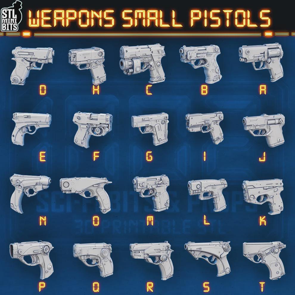 
30pc Mixed Sci Fi Pistol miniatures for TTRPGs 28mm/32mm Basing Bits DnD Scatter Terrain Scenery Scatter TTRPG Mini Basing Material - STL