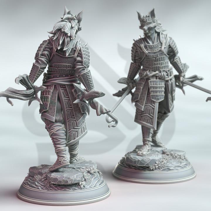 
2pc Samurai of the Fox Miniature DnD Dungeons and Dragons 28mm/32mm Kenshi Kitsune RPG Fantasy Fighter DnD Warrior Pathfinder 5e Miniatures