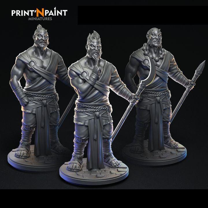 
3pc Evil Monks – Fantasy Cultist Miniature Set – 28mm 32mm 35mm Scale – Tabletop RPG Figures for DnD & Pathfinder – Gray PLA –PnP