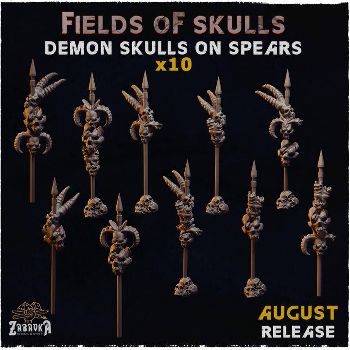 
10pc Demon Skulls on Spears DnD Dungeons and Dragons 28mm/32mm TTRPG Wargame Scatter Scenery Skull Scatter Terrain Fantasy MiniaturesZbW