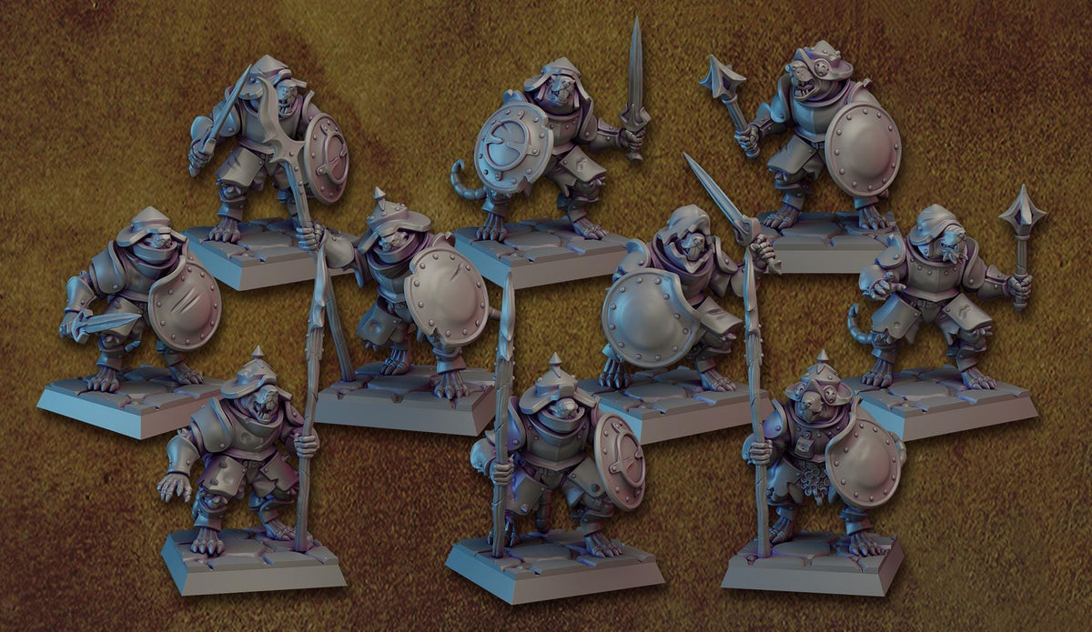 
10pc Armored Ratfolk Fighters   for DnD Dungeons and Dragons 28mm/32mm Scale TTRPG Fantasy Figurine - December V.V