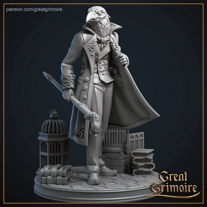 
Dr Miles Rook Bird Miniature for Dungeons and Dragons 28mm/32mm TTRPG Cage Miniatures Scatter Base - GG