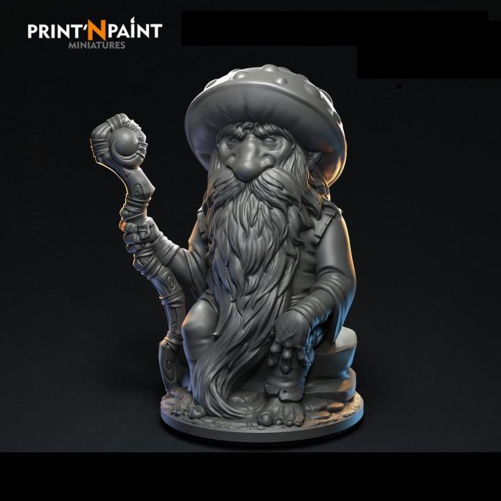 
Mushroom Druid – Fantasy Nature Miniature – 28mm 32mm 35mm Scale – Tabletop RPG Figure for DnD & Pathfinder – Gray PLA 3D Printed –PnP