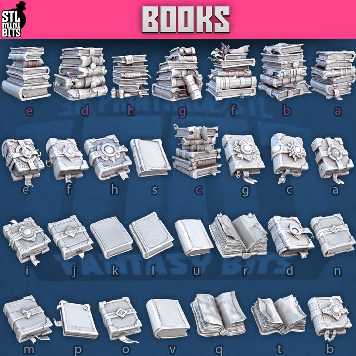 
Mix of 30pc Book Miniatures for Dungeons and Dragons 28mm/32mm Basing Bits DnD Terrain Scenery Scatter D&D TTRPG Mini Basing Material - STL