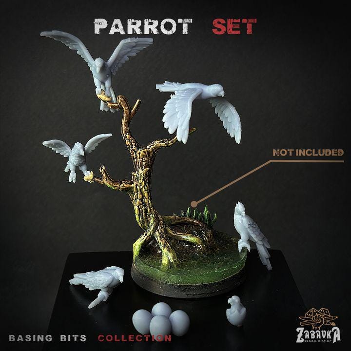
18pc Parrot Miniatures for Dungeons and Dragons 28mm/32mm Basing Bits DnD Scatter Terrain Scenery Scatter TTRPG Mini Basing Material - ZbW