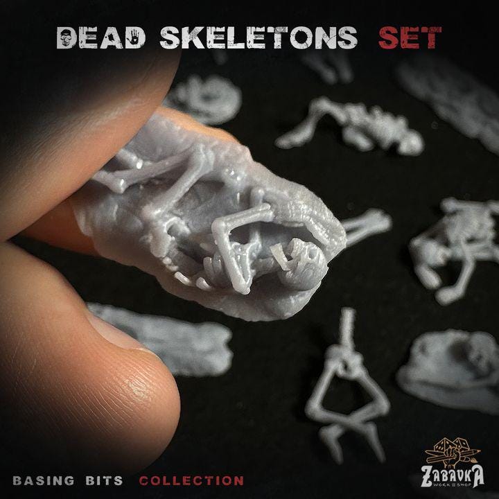 
22pc Dead Skeletons Miniature Basing Bits DnD Dungeons 28mm/32mm TTRPG Fantasy Wargame Bone Skeletons Basing Elements Graveyard SceneryZbW