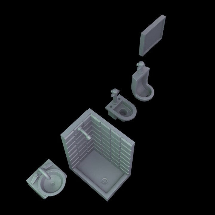 
Shelter Bathroom Furniture Miniatures DnD Dungeons and Dragons 28mm/32mm TTRPG Fantasy Scatter Terrain Tavern Bathroom Miniatures