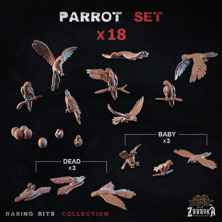 
18pc Parrot Miniatures for Dungeons and Dragons 28mm/32mm Basing Bits DnD Scatter Terrain Scenery Scatter TTRPG Mini Basing Material - ZbW