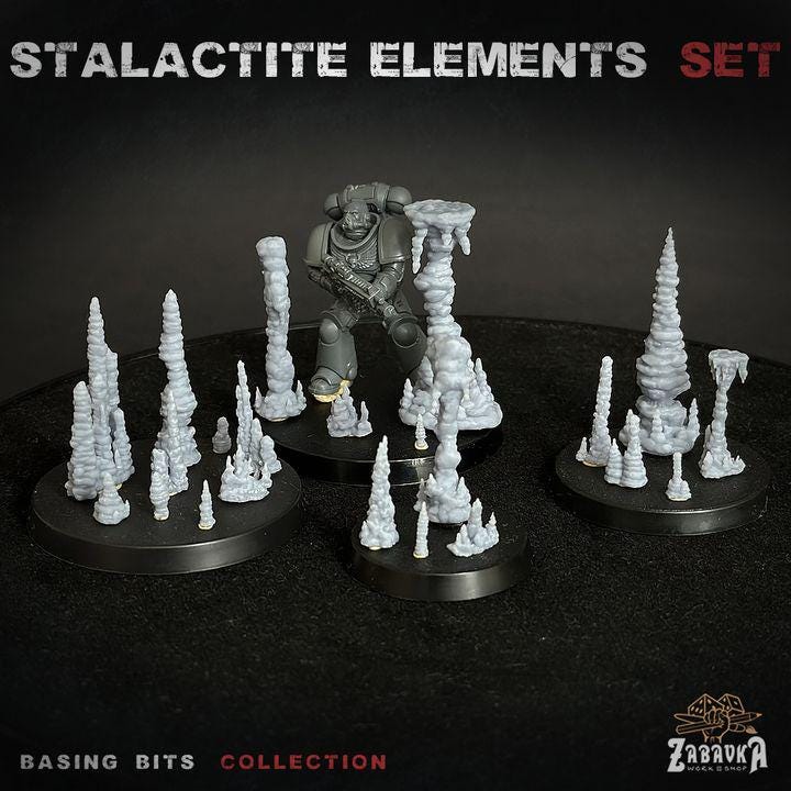 
22pc Stalactite Elements - Basing Bits 28mm/32mm TTRPG Fantasy Battlefield Scatter Terrain Cave Basing Geological Stalactite MiniaturesZbW