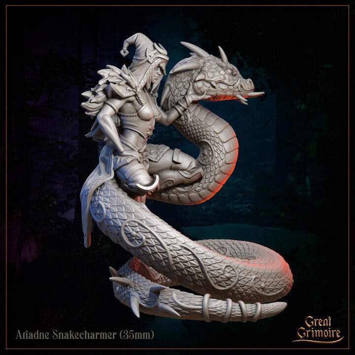 
Ariadne Snakecharmer DnD Dungeons and Dragons 28mm/32mm/35mm Snake Lady NPC TTRPG Fantasy Wargame Miniature Scatter Creature DnD Monster