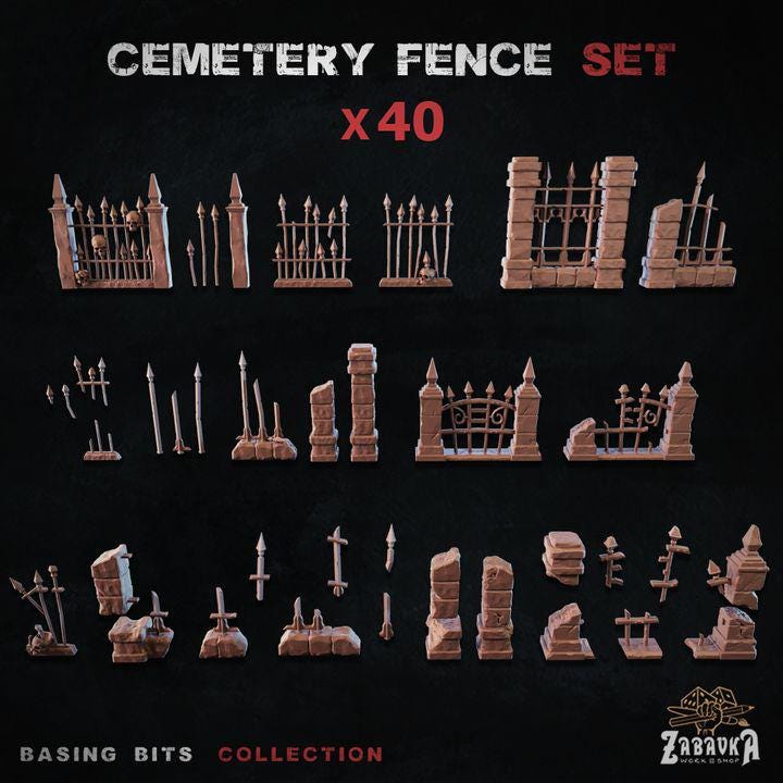 
40pc Cemetery Fence for Dungeons and Dragons 28mm/32mm Basing Bits DnD Scatter Terrain Scenery Scatter D&D TTRPG Mini Basing Material - ZbW