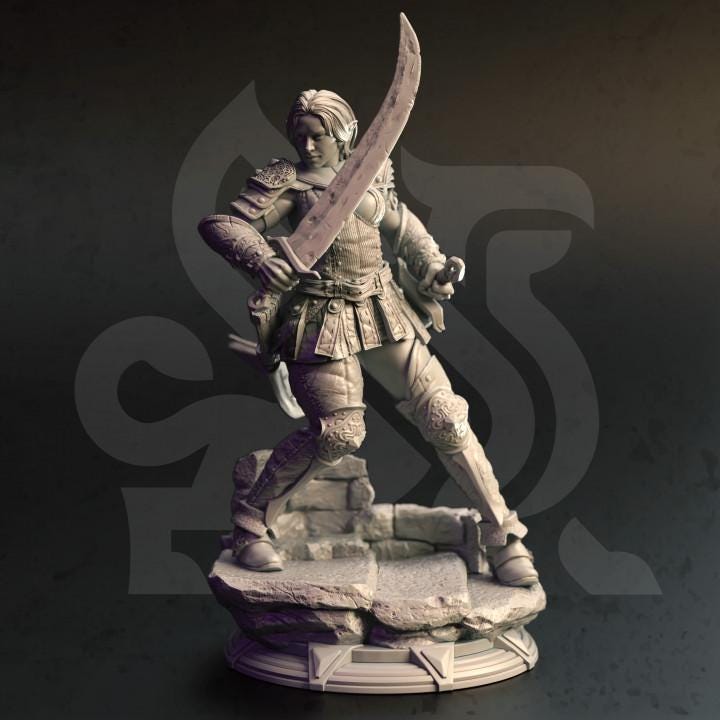 
Female Elf Fighter Dungeons and Dragons 28mm/32mm/38mm Mini RPG Tabletop Miniature DnD Painting Pathfinder 5e Elf Warrior DnD Scarlett - DmS