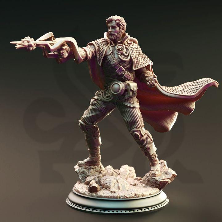
Human Artificer Gunslinger Dungeons and Dragons Fantasy Steampunk Warrior Mini TTRPG Miniature  Painting Pathfinder 5e DnD Darian - DmS