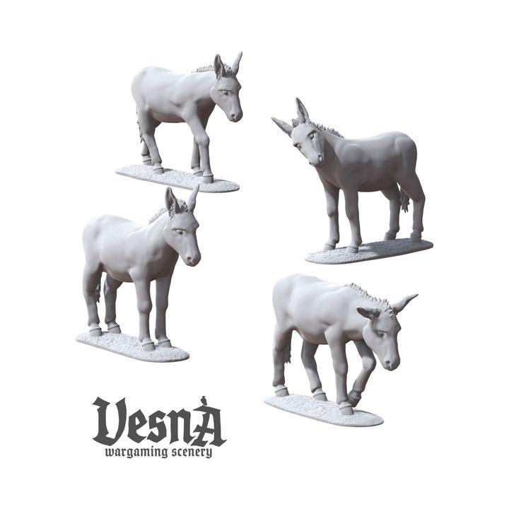 
4 Pc Donkey Farm Animal Miniatures DnD