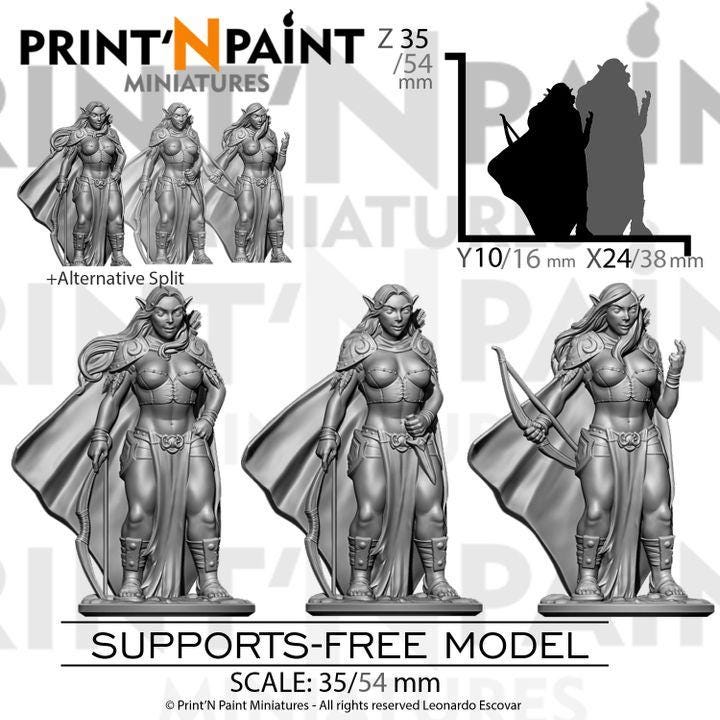 
3pc Dusk Elf Explorers – Fantasy Scout Miniature Set – 28mm 32mm 35mm Scale – Tabletop RPG Figures for DnD & Pathfinder – Gray PLA –PnP