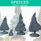 
4pc Spruce Tree Miniatures DnD Dungeons and Dragons 28mm/32mm Scatter Scenery Tree Set Forest Scenery miniature RPG Trees Pathfinder