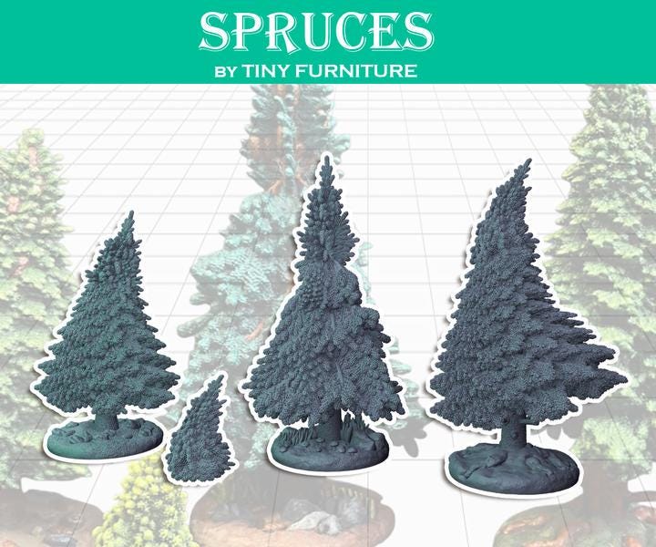 
4pc Spruce Tree Miniatures DnD Dungeons and Dragons 28mm/32mm Scatter Scenery Tree Set Forest Scenery miniature RPG Trees Pathfinder
