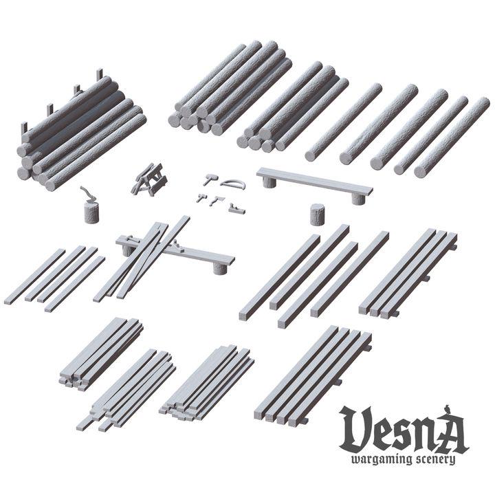 
Lumber Camp Miniature Scatter for DnD Dungeons and Dragons 28mm/32mm Foest Scenery Scatter Terrain Wood Piles  - VS