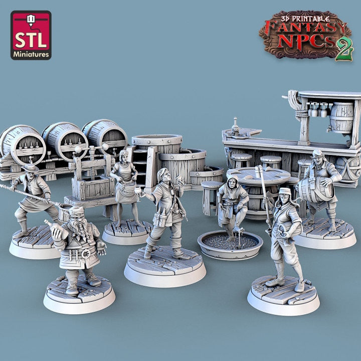 
Winemakers Set, DnD, Dungeons and Dragons, Tavern Furniture, DnD Scatter Terrain, 28mm 32mm, Barrels, Wine Miniature Terrain, Furniture