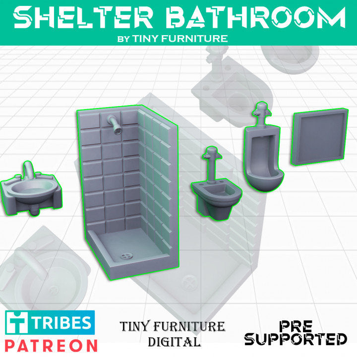 
Shelter Bathroom Furniture Miniatures DnD Dungeons and Dragons 28mm/32mm TTRPG Fantasy Scatter Terrain Tavern Bathroom Miniatures