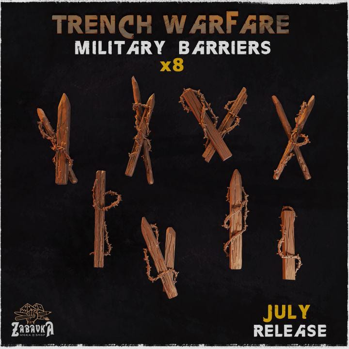 
8pc Military Barriers for Dungeons and Dragons 28mm/32mm Basing Bits DnD Terrain Scatter D&D TTRPG Mini Basing Material Trench Warfare - ZbW