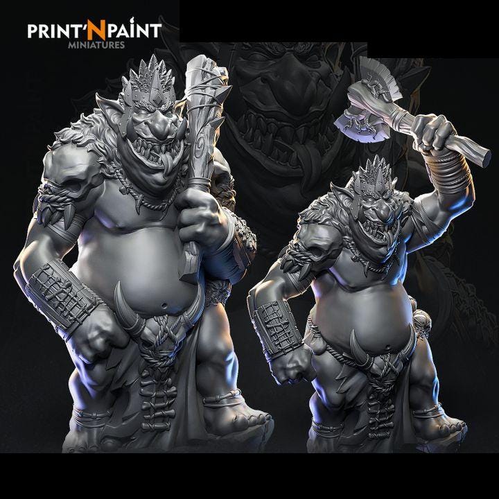 
Tribe Chief Trol – Fantasy Troll Chieftain Miniature – 28mm 32mm 35mm 54mm Scale – Tabletop RPG Monster for DnD & Pathfinder – Gray PLA –PnP