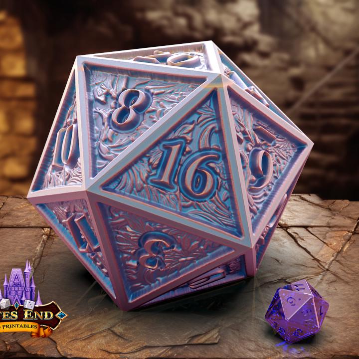 
Adorned D20 Dice Vault – Support-Free Fantasy Dice Case for DnD & Tabletop RPG – 3D Printed Dice Storage Gift, FatesEnd