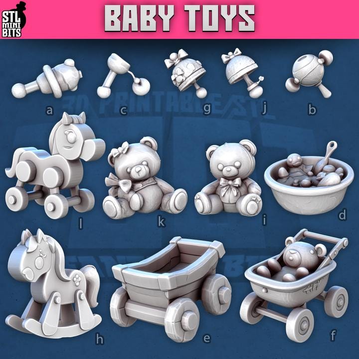 
12pc Baby Toy Miniatures for Dungeons and Dragons 28mm/32mm Basing Bits DnD Terrain Scenery Scatter D&D TTRPG Mini Basing Material - STL