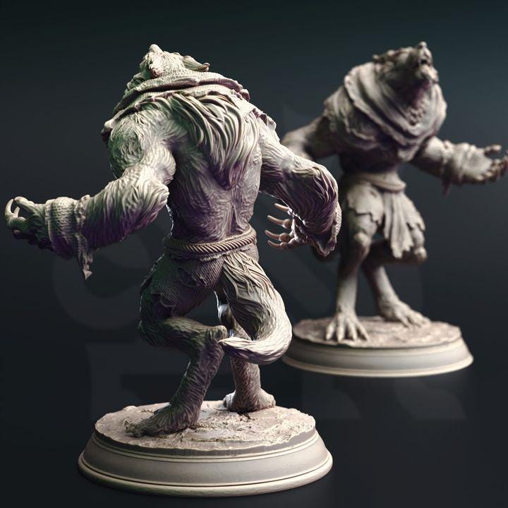 
3pc Werewolf Warriors DnD Dungeons and Dragons 28mm/32mm TTRPG DnD Monster Figurines 5e mob