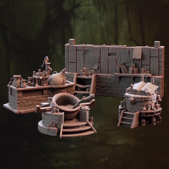 
Hags Hovel Terrain Witch Set DnD Dungeons and Dragons 28mm/32mm TTRPG Fantasy Miniatures DnD 5e Pathfinder Pathfinder Cauldron Books Altar