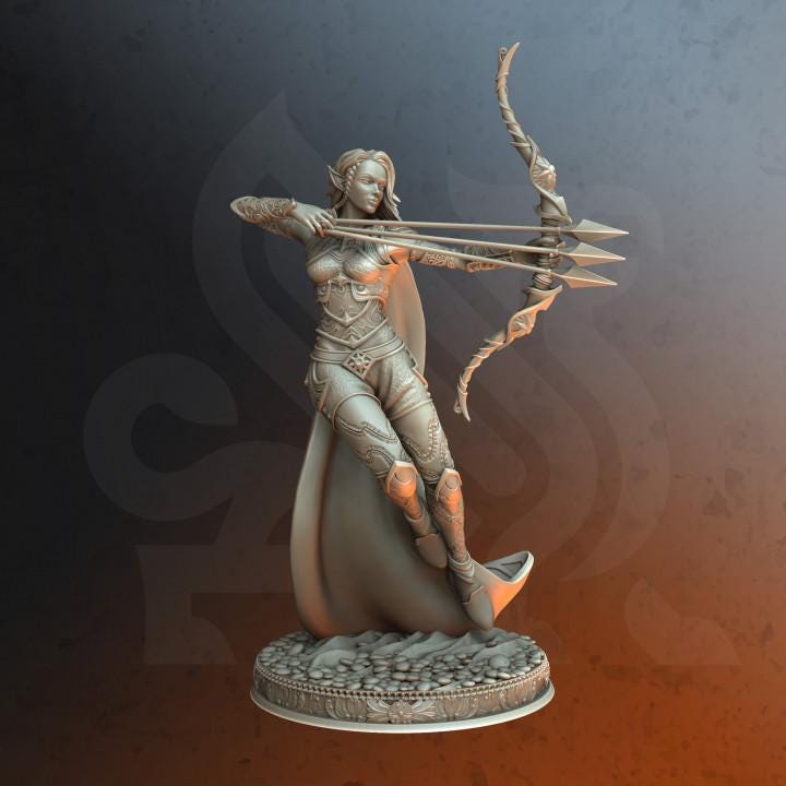 
Divine Elf Archer DnD Dungeons and Dragons 28mm/32mm TTRPG Wargame Miniature RPG Tabletop Wargame Pathfinder DnD 5e Female Elf Sairena - DmS