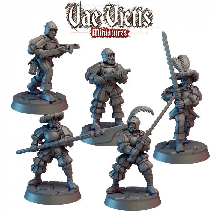 
5pc Mercenary Set, DnD, Dungeons and Dragons, Tabletop RPG, Pathfinder, Swords for Hire 03 - Vae Victis Miniatures