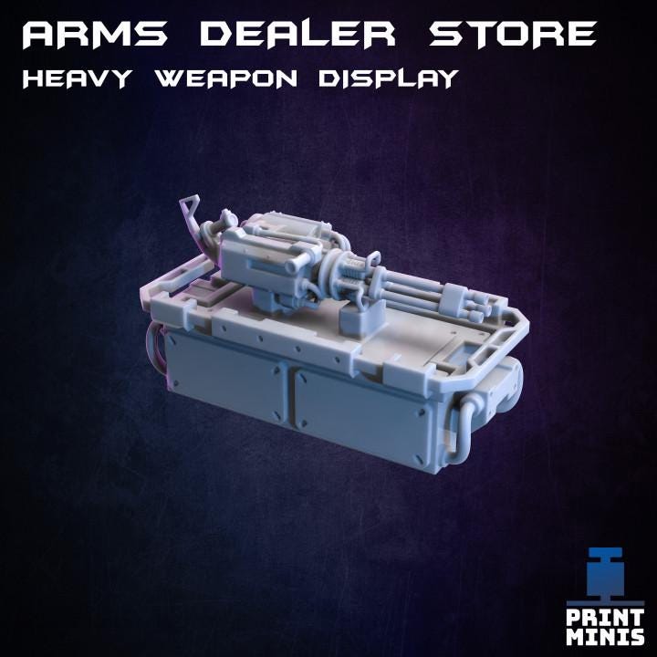 
The Arms Dealer Store 28mm/32mm Weapons Merchant TTRPG Wargame Terrain Kit Night Market Collection Basing bits Scifi Gun Shop Scenery