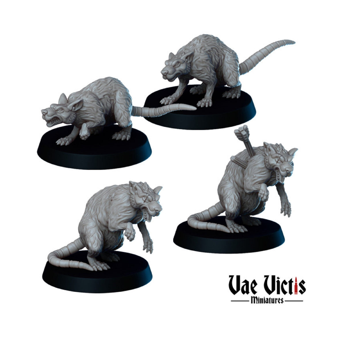 
4 Pc Giant Rat miniatures for RPG