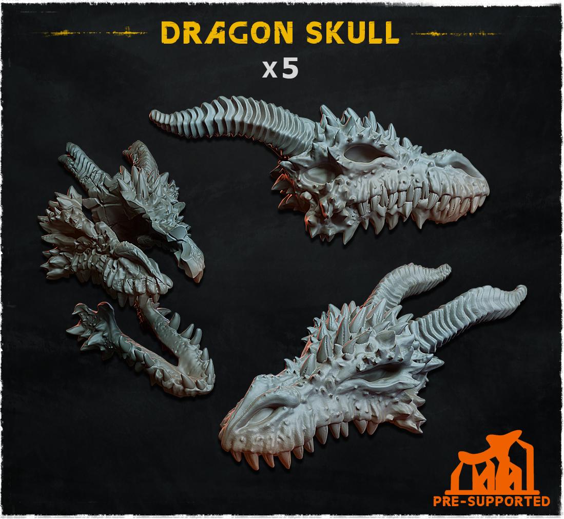 
5pc Dragon Skull (Basing Bits 1.0) 28mm/32mm TTRPG Fantasy Battlefield Basing Materials Draconic Mythological Scatter Skull MiniaturesZbW
