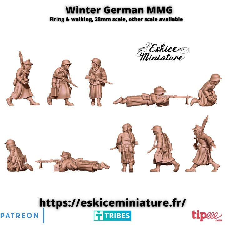 
5pc Winter German MMG Teams WW2 – 15mm 20mm 28mm 32mm 1 35 Scale – Axis Heavy Weapons Unit – Eskice Miniature