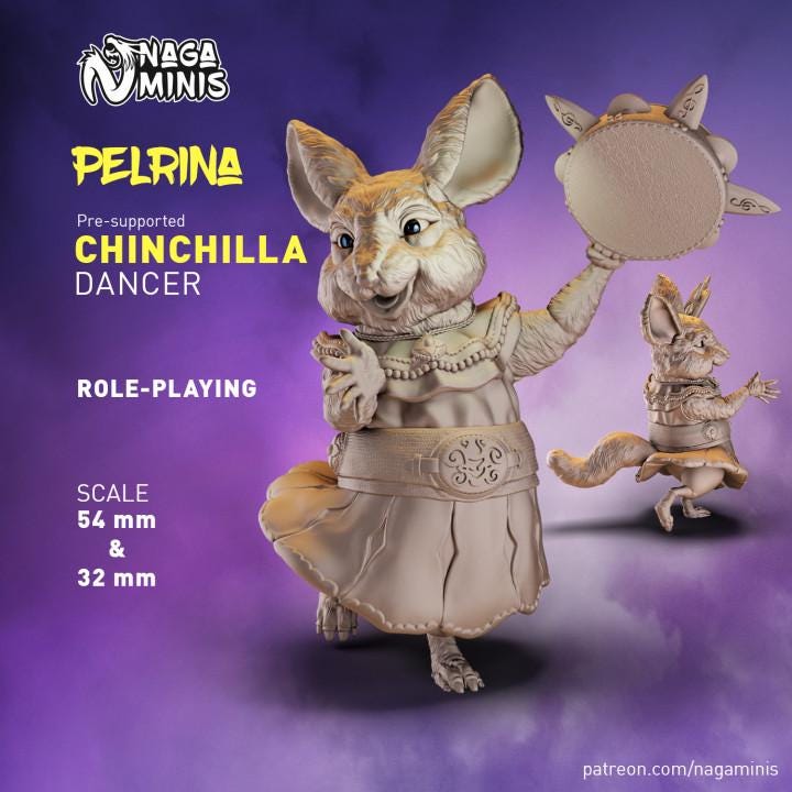 
Chinchilla Folk Dancer DnD Dungeons and Dragons  28mm 32mm D&D Wargame Miniatures for Dioramas TTRPG Fantasy - Nm