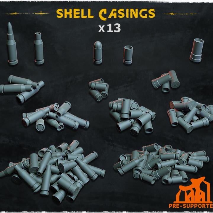 
13pc Shell Casings (Basing Bits 1.0) 28mm/32mm Scale TTRPG Fantasy Battlefield Basing Shotgun Pistol Shell Scatter Military SceneryZbW