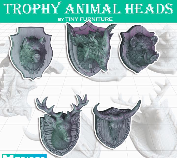 
5pc Trophy Head Miniatures DnD Tavern Scenery Dungeons and Dragons 28mm/32mm Scatter Scenery TTRPG Hunter Miniatures Pathfinder 5e DnD