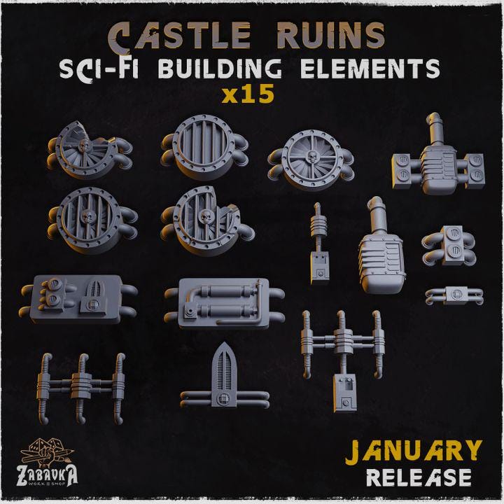 
15pc Sci-fi Building elements for DnD Dungeons and Dragons 28mm/32mm Castle Ruins Scifi figurines Scatter SceneryZbW