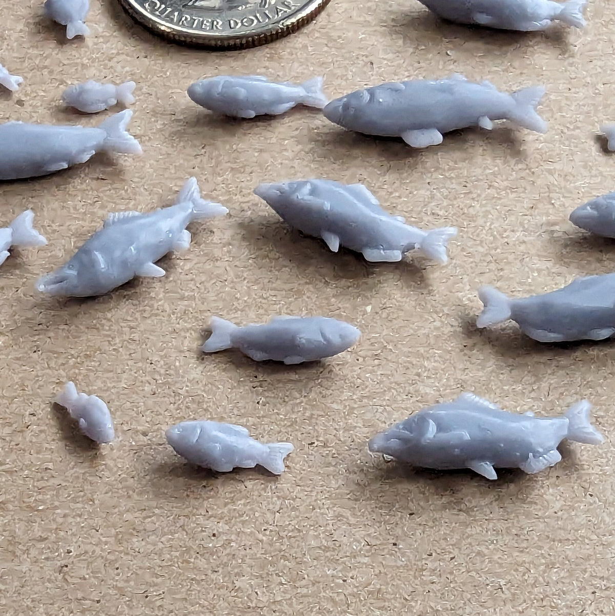 
50pc Fish Miniature 3D Printed DnD Scatter Terrain Dungeons and Dragons Basing Bits for Scenery Scatter D&D TTRPG Miniature Basing Material