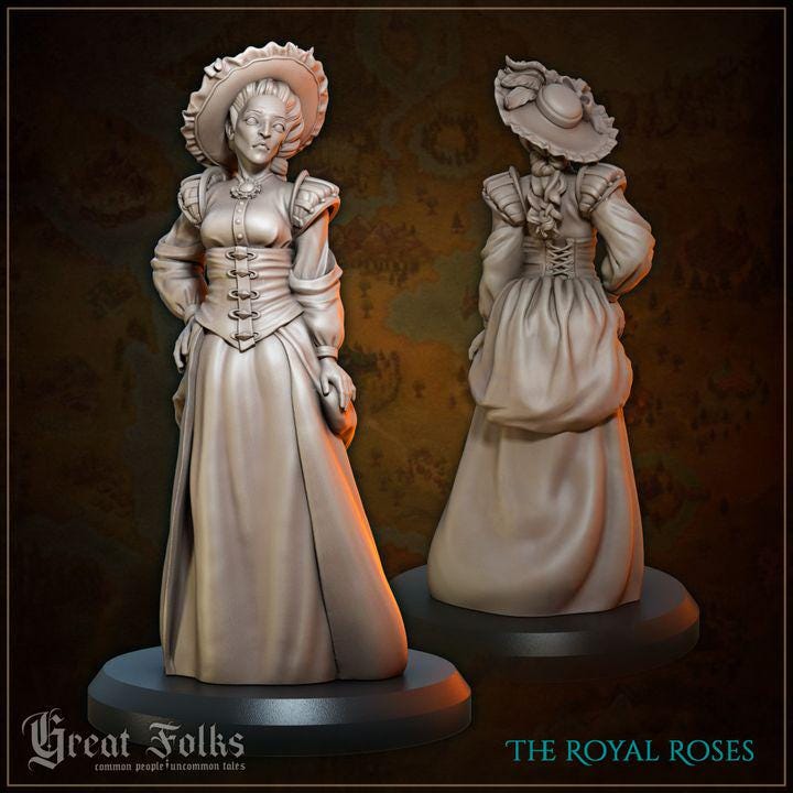 
2pc The Royal Roses DnD Dungeons and Dragons 28mm/32mm TTRPG Fantasy Wargame Townsfolk NPCs Miniature Villagers