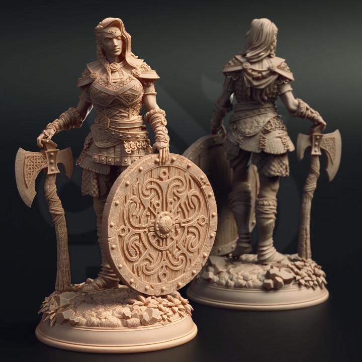 
Shieldmaiden Female Barbarian Warrior DnD Dungeons and Dragons 28mm/32mm TTRPG Fantasy Miniature Female Fighter Pathfinder 5e DnD Mini Freya