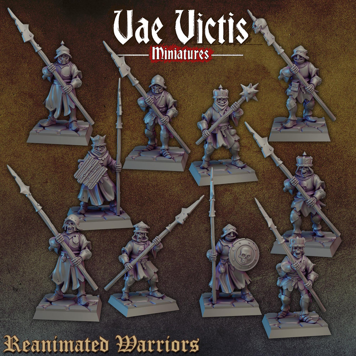 
10pc Skeleton Warrior Set for DnD Dungeons and Dragons 28mm/32mm Scale TTRPG Fantasy Wargame Skeleton Figurines Armored Warriors