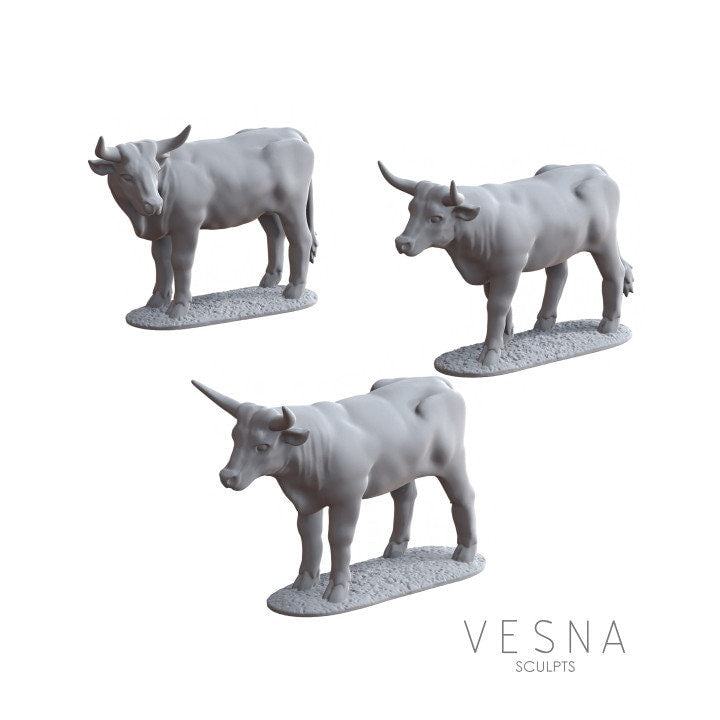 
3pc Nguni Cows DnD Dungeons and Dragons 28mm/32mm Cow Miniatures Farm Animal Pathfinder Tabletop RPG Miniatures Wargame Farm Scatter Terrain