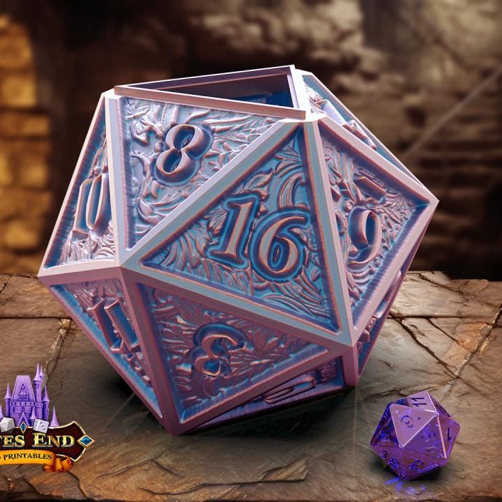 
Adorned D20 Dice Vault – Support-Free Fantasy Dice Case for DnD & Tabletop RPG – 3D Printed Dice Storage Gift, FatesEnd
