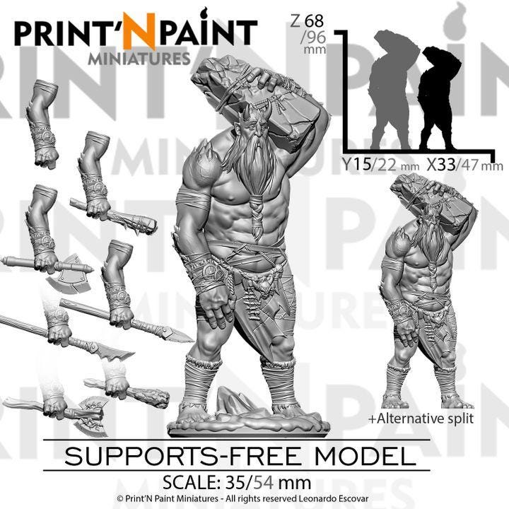 
Frost Giant – Fantasy Giant Monster Miniature – 28mm 32mm 35mm 54mm Scale – Tabletop RPG Boss for DnD & Pathfinder – Gray PLA –PnP