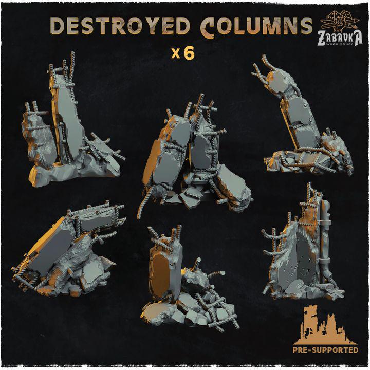 
6pc Destroyed Columns (Basing Bits 2.0) 28mm/32mm Scale Infrastructure Scatter Wargaming Reinforced Concrete Rubble Destroyed City Elements