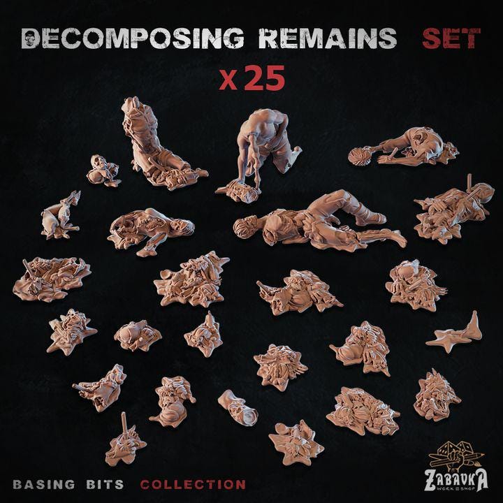 
25pc Decomposing Remains for Dungeons and Dragons 28mm/32mm Basing Bits DnD Scatter Terrain Scenery D&D TTRPG Mini Basing Material - ZbW